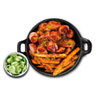 Riesen Currywurst mit Süßkartoffel Fries